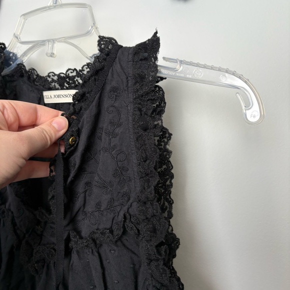 Ulla Johnson Lace and Embroidered Black Cotton Top with Lace Detail - Picture 8 of 9